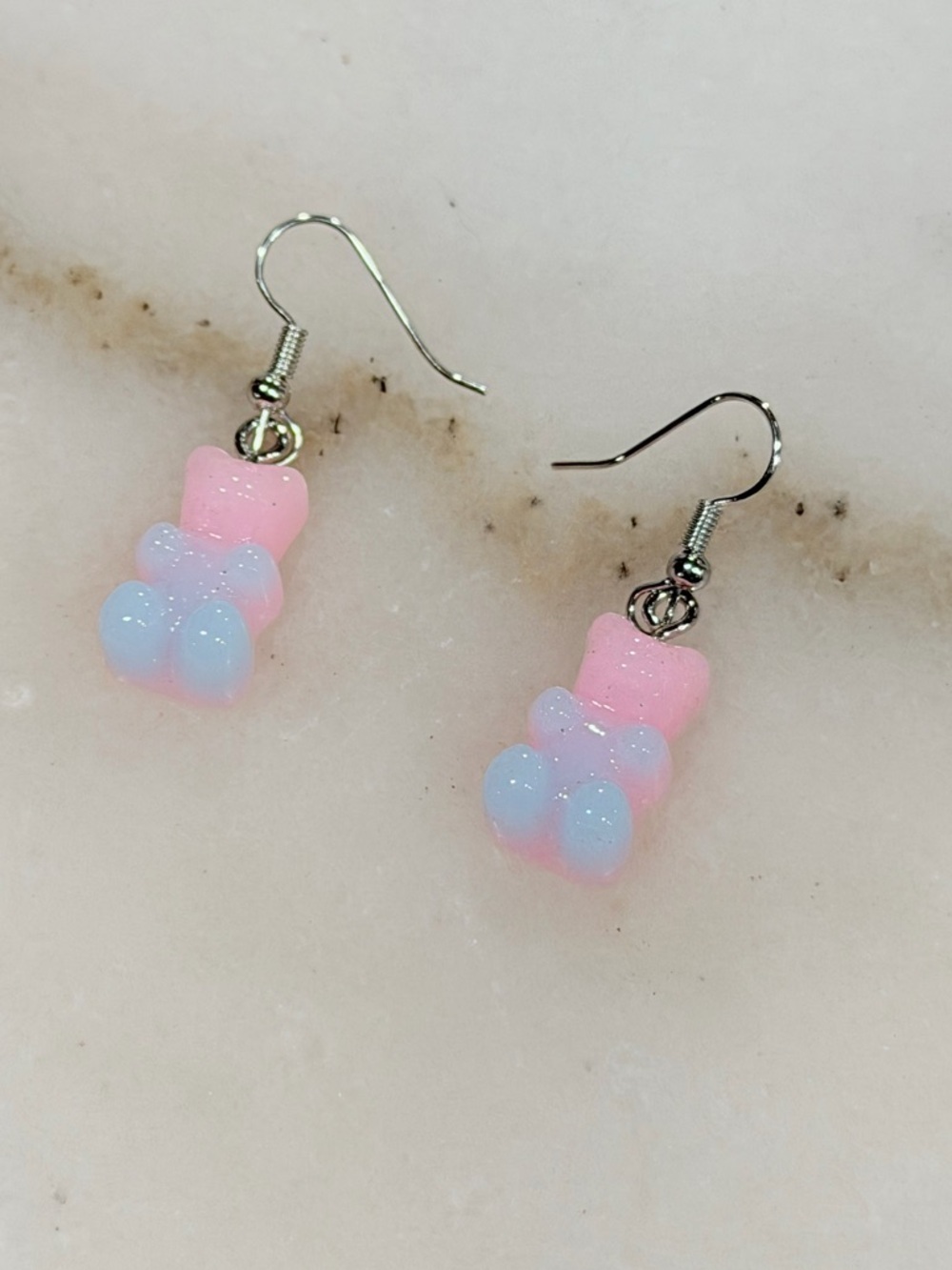 Pastel Ombre Gummy Bear Earrings Pink Blue Glitter Kawaii Candy Resin Earrings